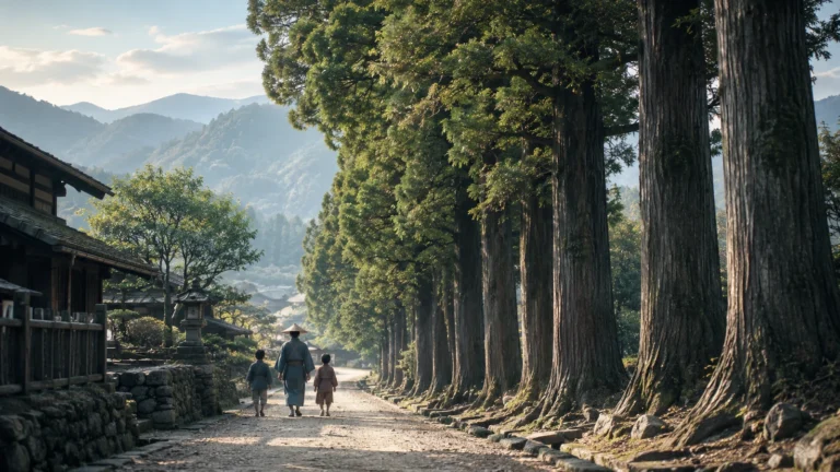 安中の旧中山道と杉並木の歴史をイメージした静かな道の風景
