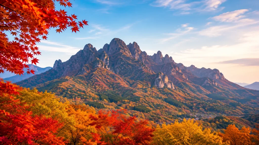 妙義山の独特な山並みと紅葉をイメージした景色