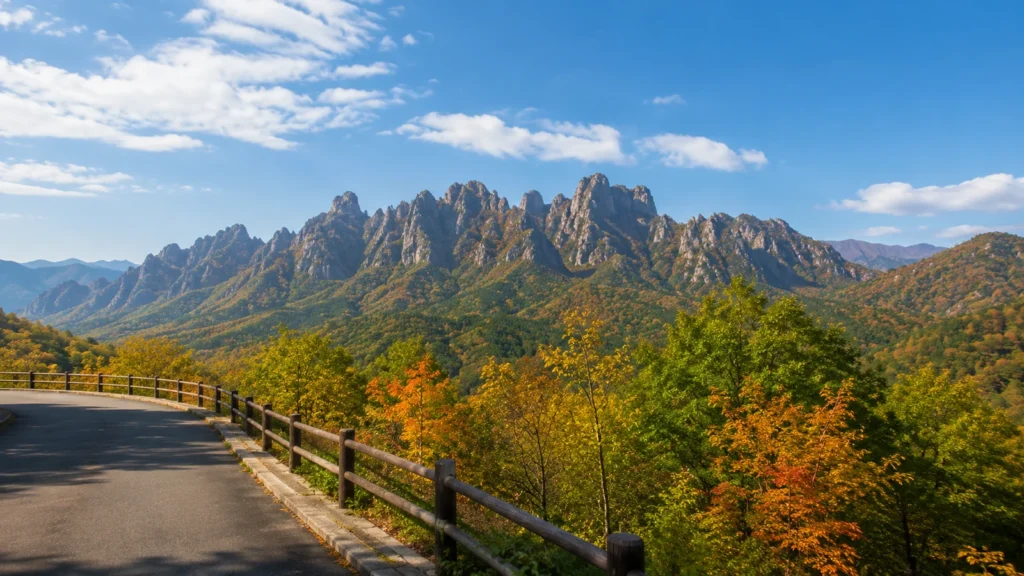 妙義山を安全な距離から眺めるビューエリアをイメージした山の風景